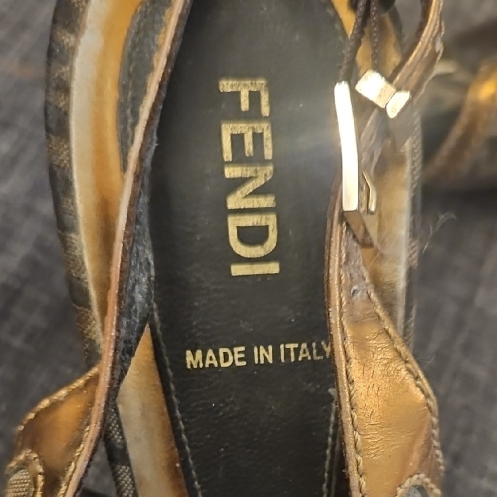 Fendi Brown Monogram Peep-Toe Heels - Picture 7 of 8